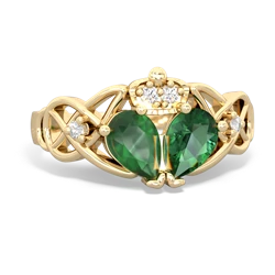 Lab Emerald 'One Heart' Celtic Knot Claddagh 14K Yellow Gold ring R5322