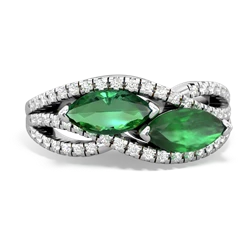 Lab Emerald Diamond Rivers 14K White Gold ring R3070