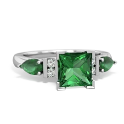 Lab Emerald 6Mm Princess Eternal Embrace Engagement 14K White Gold ring C2002