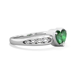 Lab Emerald Filligree 'One Heart' 14K White Gold ring R5070