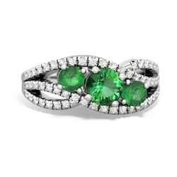 Lab Emerald Three Stone Aurora 14K White Gold ring R3080