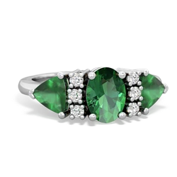 Lab Emerald Antique Style Three Stone 14K White Gold ring R2186