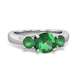 Lab Emerald Three Stone Round Trellis 14K White Gold ring R4018