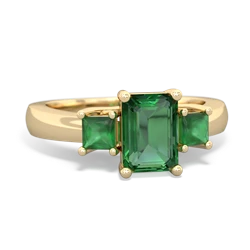 Lab Emerald Three Stone Emerald-Cut Trellis 14K Yellow Gold ring R4021