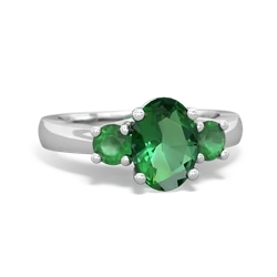 Lab Emerald Three Stone Oval Trellis 14K White Gold ring R4024