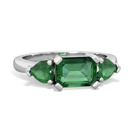 Lab Emerald Three Stone 14K White Gold ring R5235