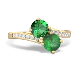 Lab Emerald Channel Set Two Stone 14K Yellow Gold ring R5303