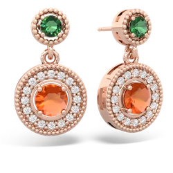 Lab Emerald Halo Dangle 14K Rose Gold earrings E5319