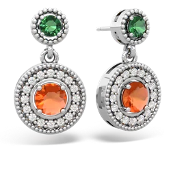 Lab Emerald Halo Dangle 14K White Gold earrings E5319