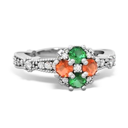 Lab Emerald Sparkling Tiara Cluster 14K White Gold ring R26293RD