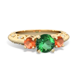 Lab Emerald Art Deco Eternal Embrace Engagement 14K Yellow Gold ring C2003