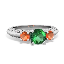 Lab Emerald Art Deco Eternal Embrace Engagement 14K White Gold ring C2003