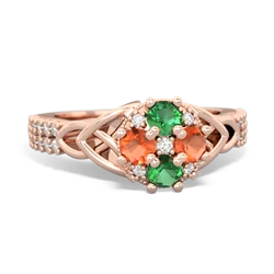 Lab Emerald Celtic Knot Cluster Engagement 14K Rose Gold ring R26443RD