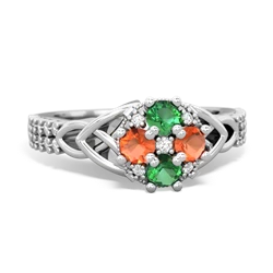 Lab Emerald Celtic Knot Cluster Engagement 14K White Gold ring R26443RD