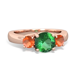 Lab Emerald Three Stone Round Trellis 14K Rose Gold ring R4018