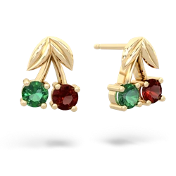 Lab Emerald Sweet Cherries 14K Yellow Gold earrings E7001