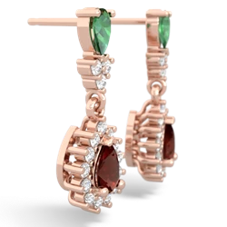 Lab Emerald Halo Pear Dangle 14K Rose Gold earrings E1882