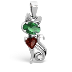 Lab Emerald Kitten 14K White Gold pendant P5780