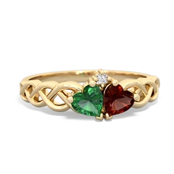 Lab Emerald Heart To Heart Braid 14K Yellow Gold ring R5870