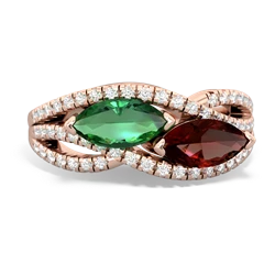 Lab Emerald Diamond Rivers 14K Rose Gold ring R3070