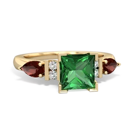 Lab Emerald 6Mm Princess Eternal Embrace Engagement 14K Yellow Gold ring C2002