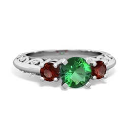 Lab Emerald Art Deco Eternal Embrace Engagement 14K White Gold ring C2003