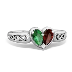 Lab Emerald Filligree 'One Heart' 14K White Gold ring R5070