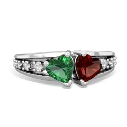 Lab Emerald Heart To Heart 14K White Gold ring R3342