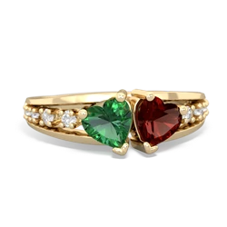 Lab Emerald Heart To Heart 14K Yellow Gold ring R3342