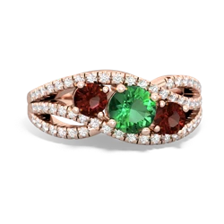 Lab Emerald Three Stone Aurora 14K Rose Gold ring R3080