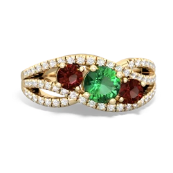 Lab Emerald Three Stone Aurora 14K Yellow Gold ring R3080