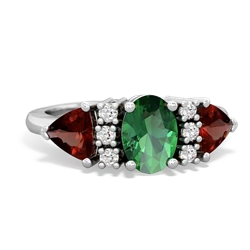 Lab Emerald Antique Style Three Stone 14K White Gold ring R2186