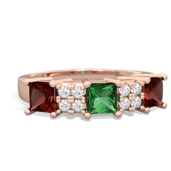 Lab Emerald Three Stone Diamond Cluster 14K Rose Gold ring R2592