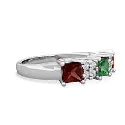 Lab Emerald Three Stone Diamond Cluster 14K White Gold ring R2592