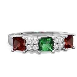 Lab Emerald Three Stone Diamond Cluster 14K White Gold ring R2592