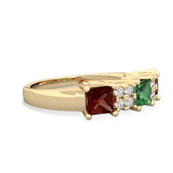 Lab Emerald Three Stone Diamond Cluster 14K Yellow Gold ring R2592