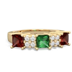 Lab Emerald Three Stone Diamond Cluster 14K Yellow Gold ring R2592