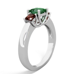 Lab Emerald Three Stone Trellis 14K White Gold ring R4015