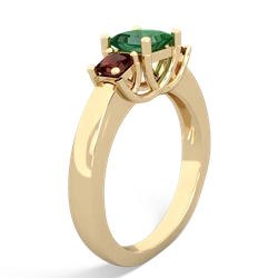 Lab Emerald Three Stone Trellis 14K Yellow Gold ring R4015