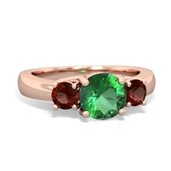 Lab Emerald Three Stone Round Trellis 14K Rose Gold ring R4018