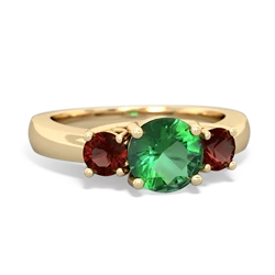 Lab Emerald Three Stone Round Trellis 14K Yellow Gold ring R4018