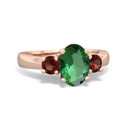 Lab Emerald Three Stone Oval Trellis 14K Rose Gold ring R4024