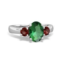 Lab Emerald Three Stone Oval Trellis 14K White Gold ring R4024