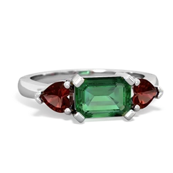 Lab Emerald Three Stone 14K White Gold ring R5235