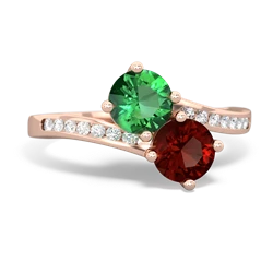 Lab Emerald Channel Set Two Stone 14K Rose Gold ring R5303