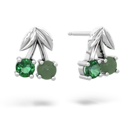 Lab Emerald Sweet Cherries 14K White Gold earrings E7001