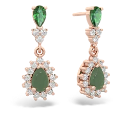 Lab Emerald Halo Pear Dangle 14K Rose Gold earrings E1882