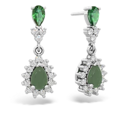 Lab Emerald Halo Pear Dangle 14K White Gold earrings E1882