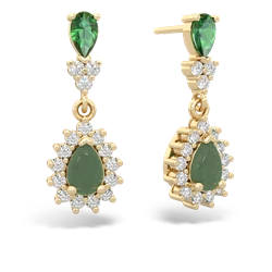 Lab Emerald Halo Pear Dangle 14K Yellow Gold earrings E1882