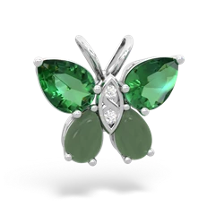 Lab Emerald Butterfly 14K White Gold pendant P2215